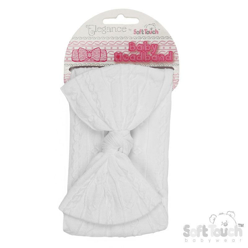 WHITE CABLE HEADBAND W/BOW : (PK12) HB112-W