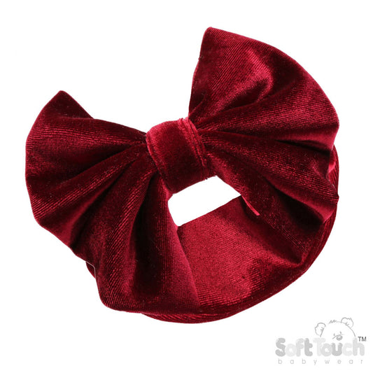 BURGUNDY VELOUR HEADBAND W/BOW : (PK12) HB114-BU