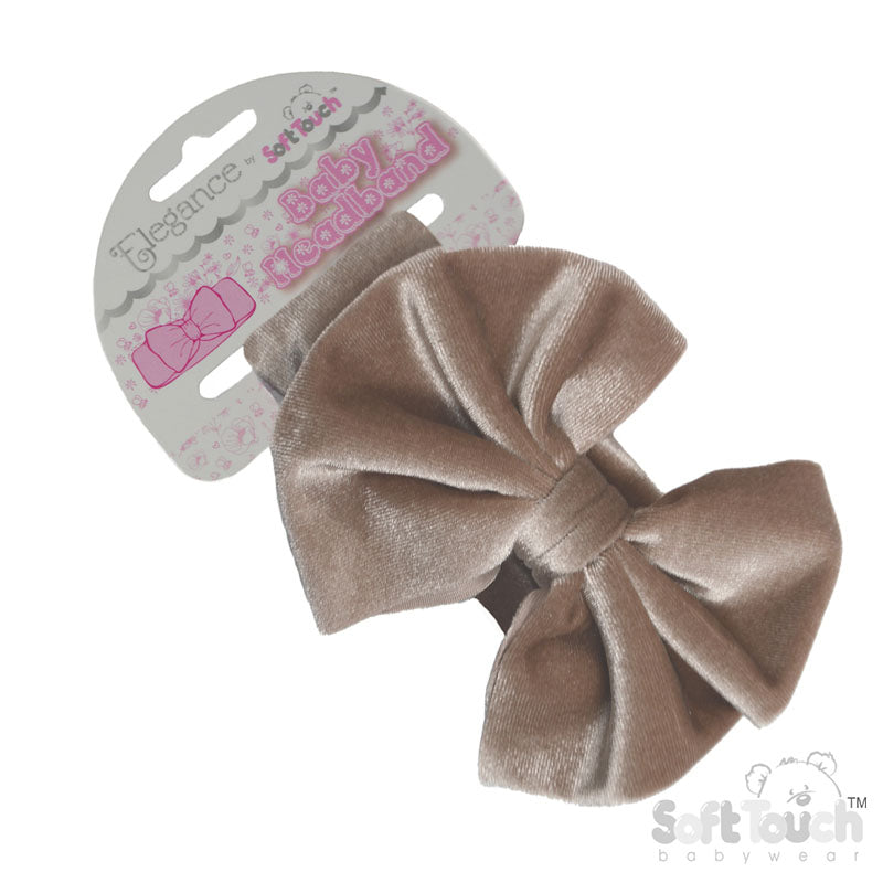 COFFEE VELOUR HEADBAND W/BOW : (PK12) HB114-COF