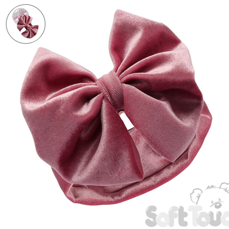 DUSTY PINK VELOUR HEADBAND W/BOW : (PK12) HB114-DP