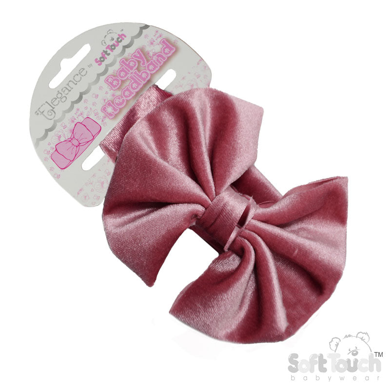 DUSTY PINK VELOUR HEADBAND W/BOW : (PK12) HB114-DP