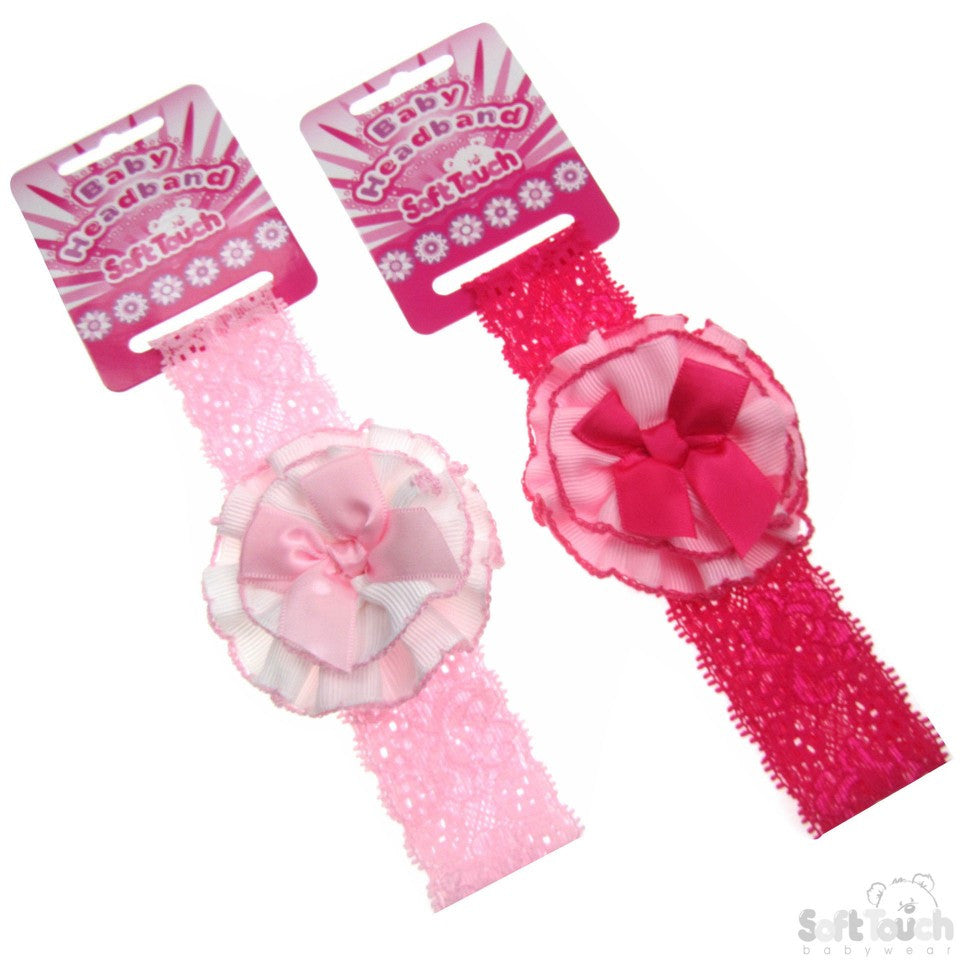GIRLS SHINY HEADBAND W/GROSGRAIN FLOWER: HB56