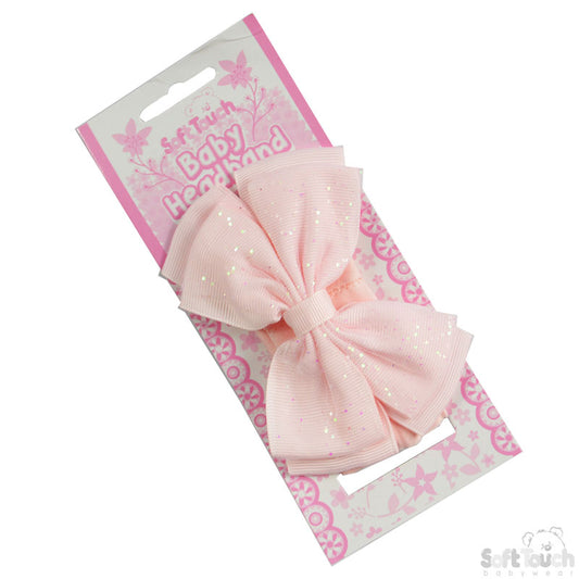 Baby Pink Headband W/Glitter Bow -HB92-BP