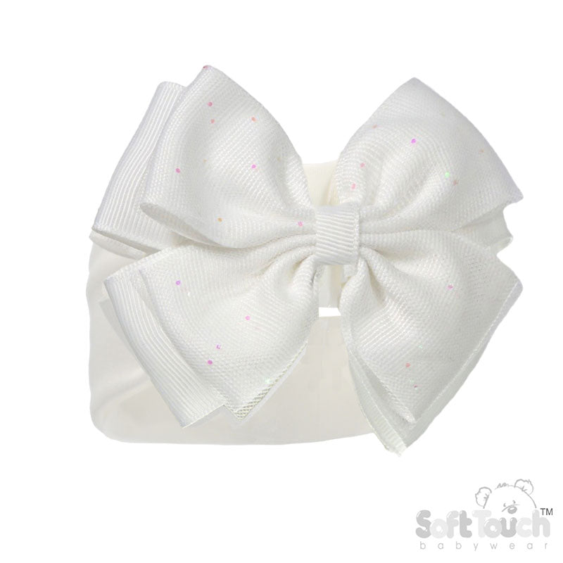 Cream Headband W/Glitter Bow -(PK12) HB92-C