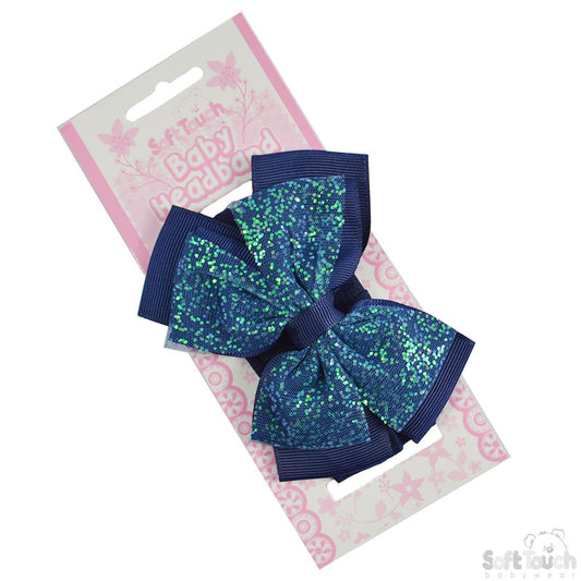 Girls Navy Headband W/Glitter Bow -HB92-N