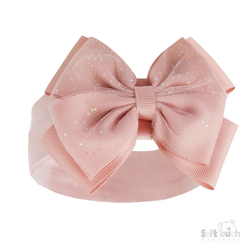 Girls Rose Headband W/Glitter Bow -HB92-RO