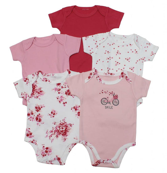 5 Pack Girls Body Suit "Bicycle" (0-9 Months)-JTC8560SG
