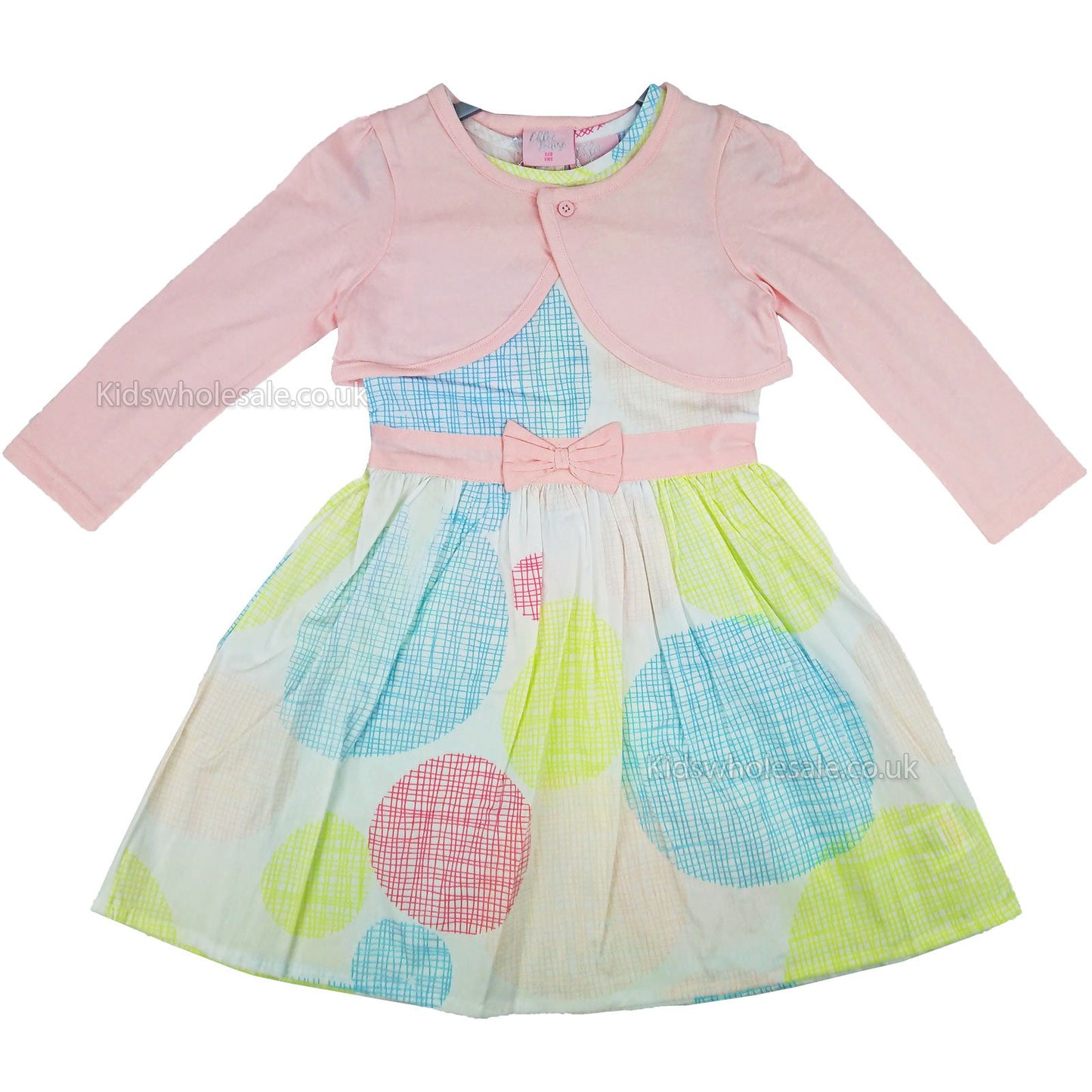 Girls Dress & Bolero Set - Check Spots - 2-7 Years (M14718) - Kidswholesale.co.uk