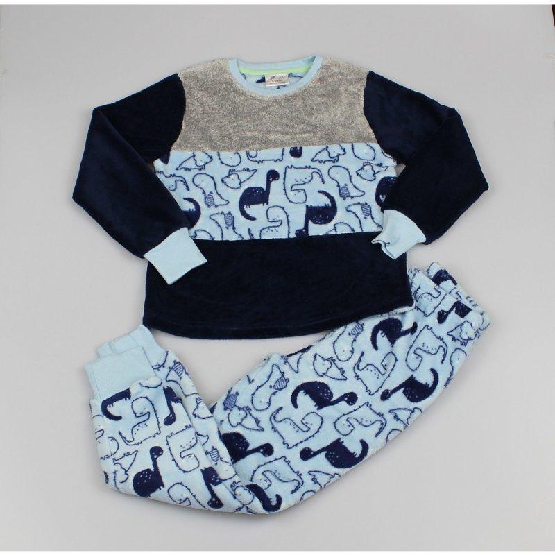 Older Boys Fleece Pyjama Set - Blue Dino (7-12Yrs) M6465 - Kidswholesale.co.uk