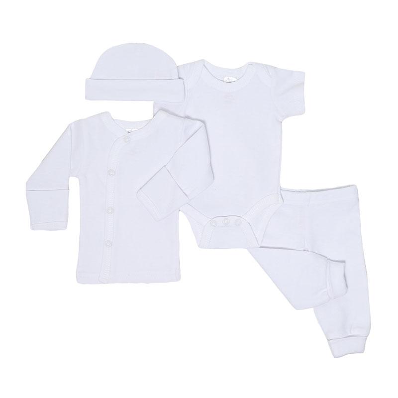 PREMATURE WHITE 4 PIECE GARMENT SET (Tiny Baby: 3.5kg : 50-55cm) PR10-W - Kidswholesale.co.uk