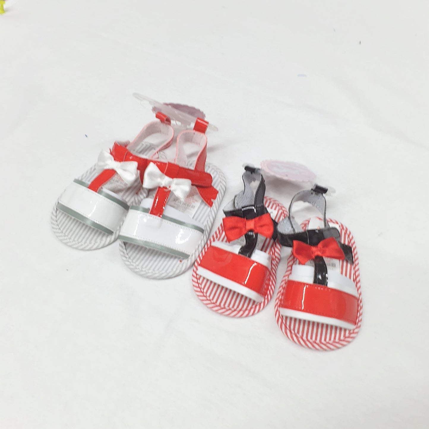 Baby Girls Sandals - Red/Navy W/Bow (0-12 Months) Q17512