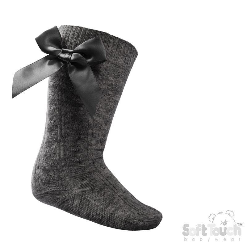 Grey Children's 'Adorable' Knee Length Socks w/Satin Bow (2-9 Years) S151-G