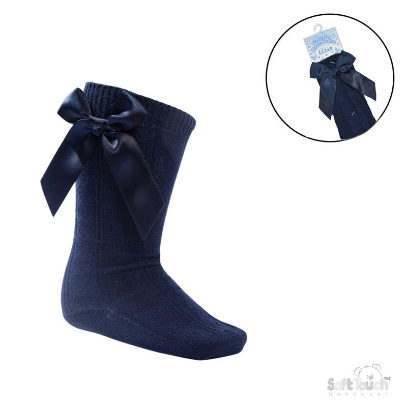 Navy Children's 'Adorable' Knee Length Socks w/Satin Bow : S151-N-2-9 Years