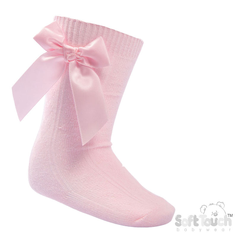 Pink Children's 'Adorable' Knee Length Socks w/Satin Bow (2-9 Years) S151-P