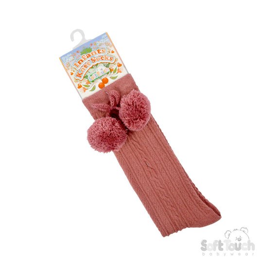 DUSTY PINK 'ELEGANCE' POM POM KNEE LENGTH SOCKS (0-24 MONTHS) S355-DP