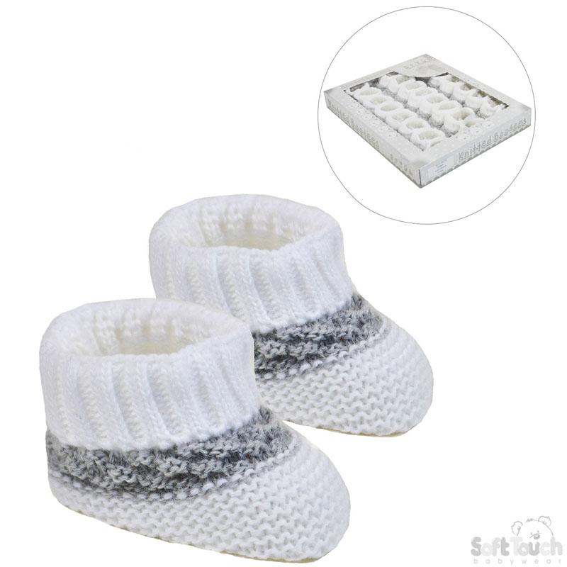 ACRYLIC BABY BOOTEES W/STRIPE : S437-W - Kidswholesale.co.uk