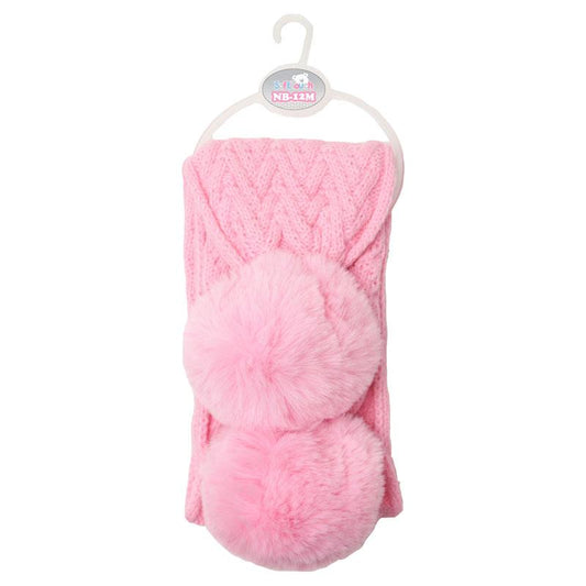 Pink 'Cheveron' Scarf w/Faux Fur Pom-Poms (NB-12 Months) SC04-P-SM - Kidswholesale.co.uk