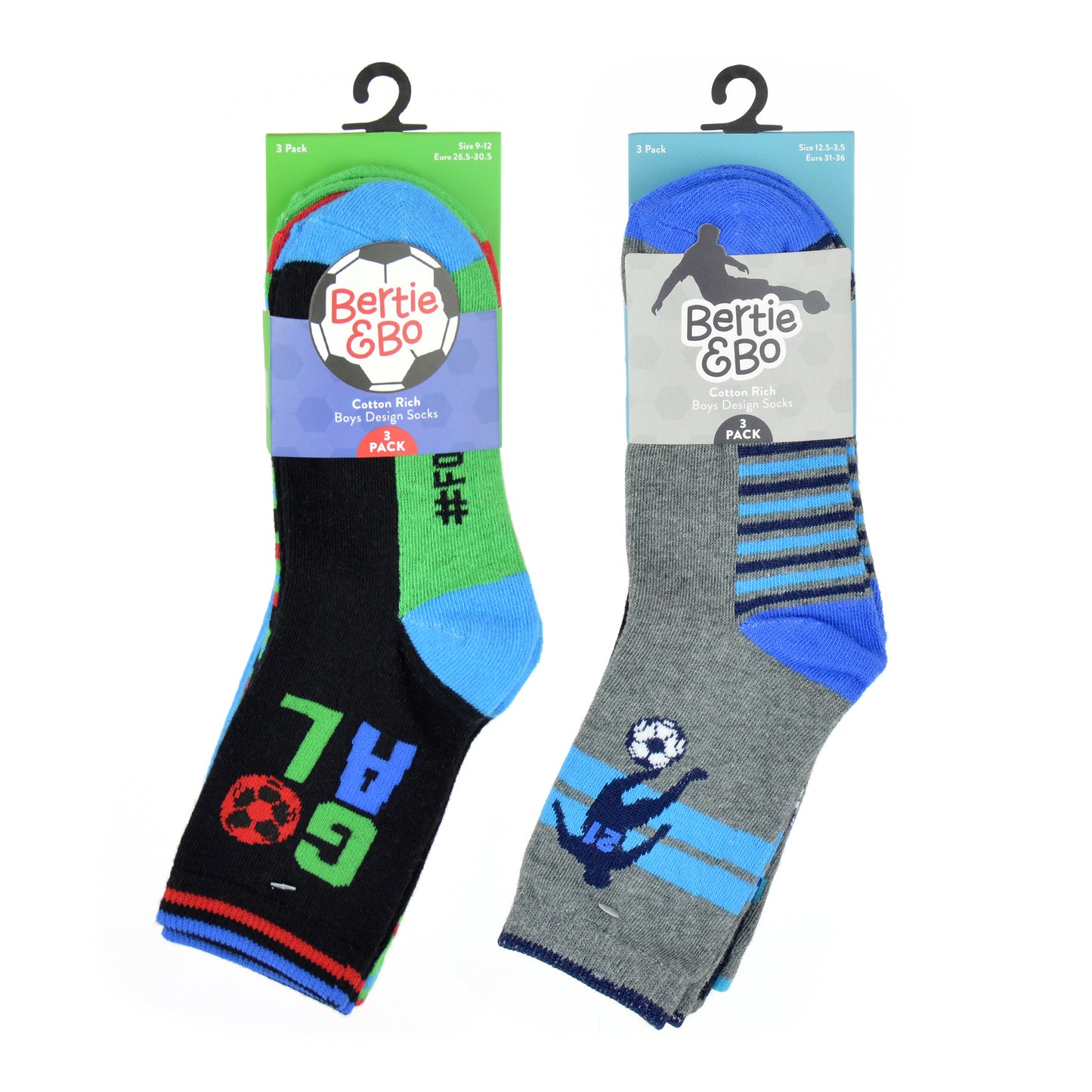 Boys 3pk Socks - Football/Goal (PK12) (6-8.5) SK779