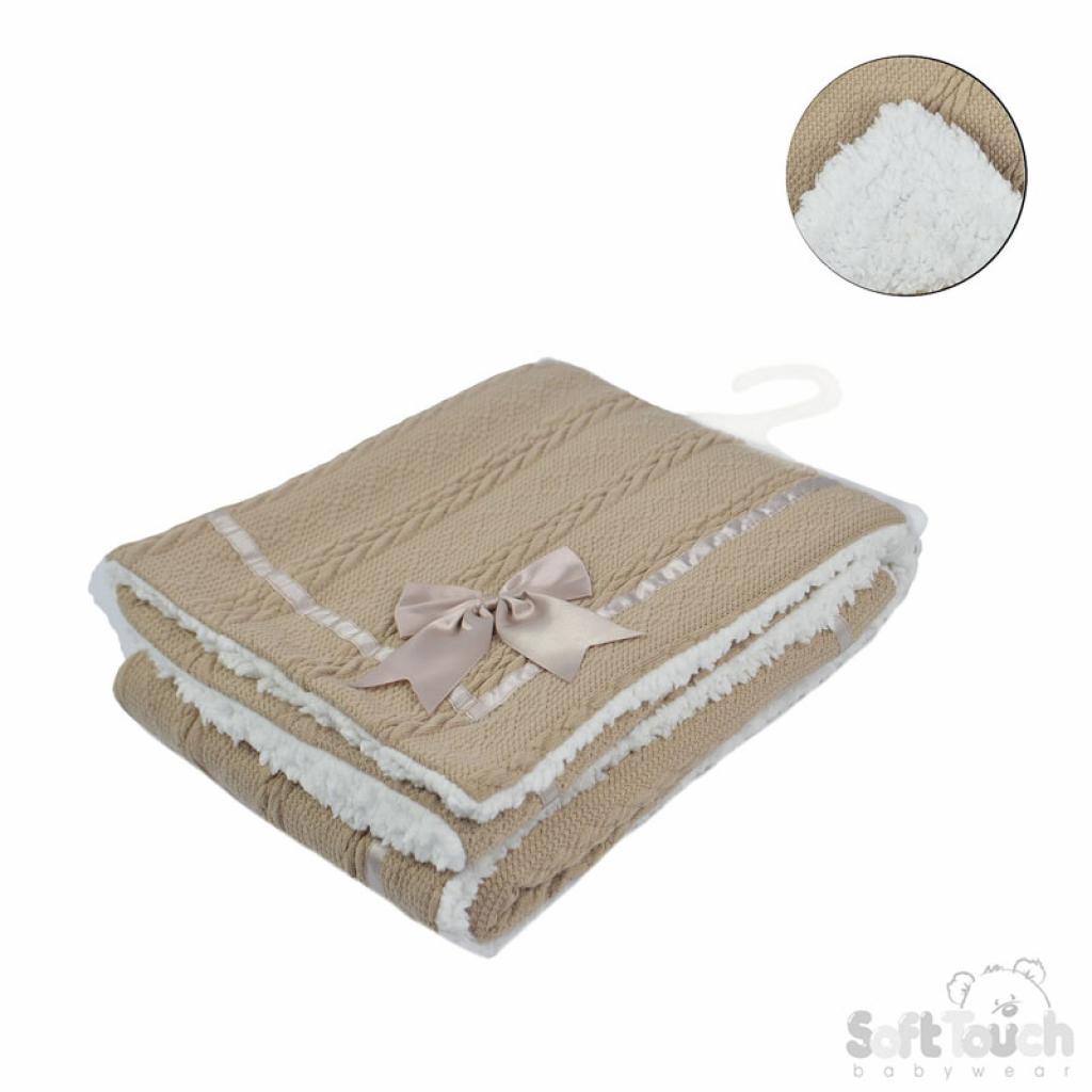 COFFEE CHEVERON CABLE KNIT WRAP W/SATIN TRIM & BOW : FBP202-CO
