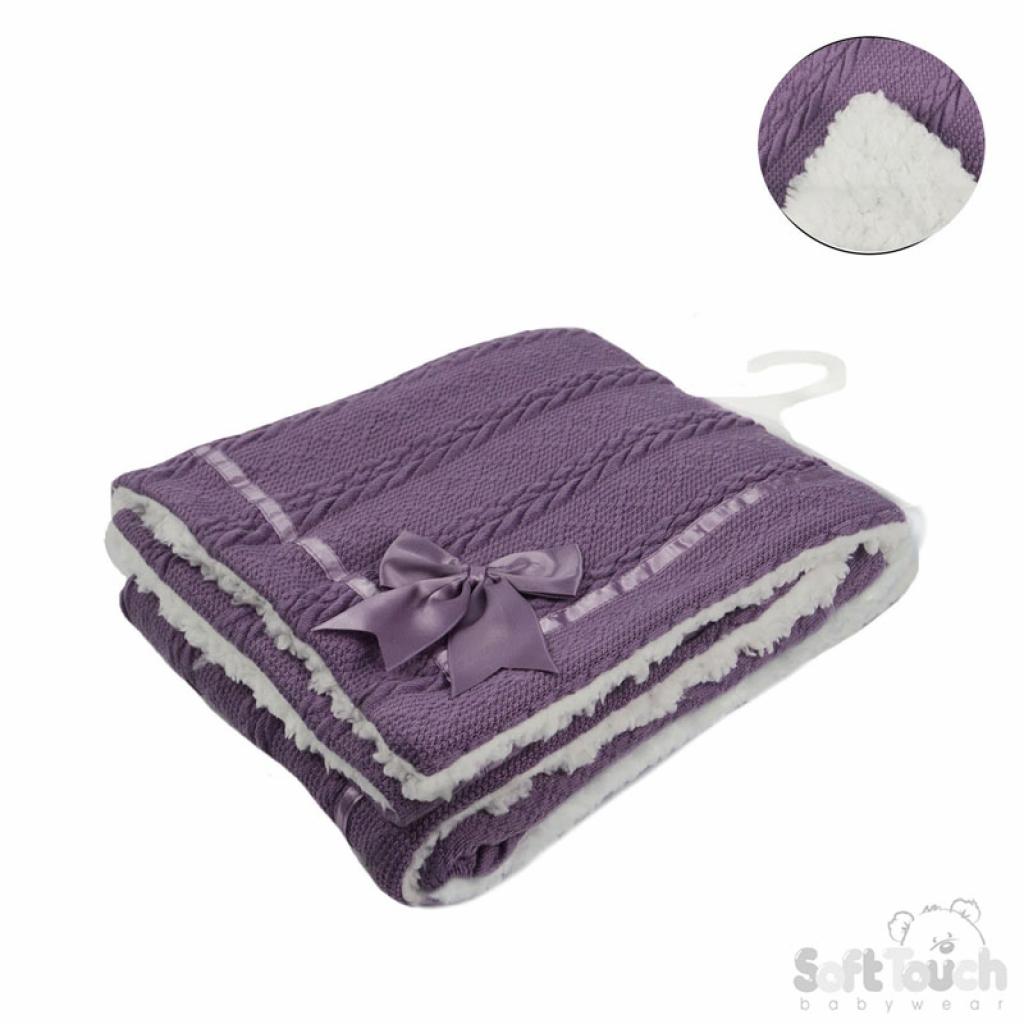 PURPLE CHEVERON CABLE KNIT WRAP W/SATIN TRIM & BOW : FBP202-PU