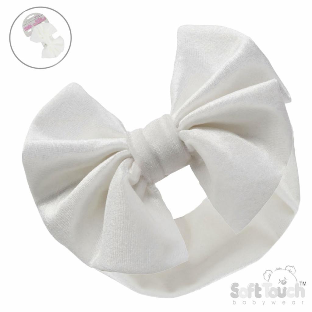 Cream Velour Headband W/Bow (PK12) HB114-C