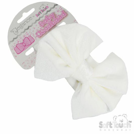 Cream Velour Headband W/Bow (PK12) HB114-C