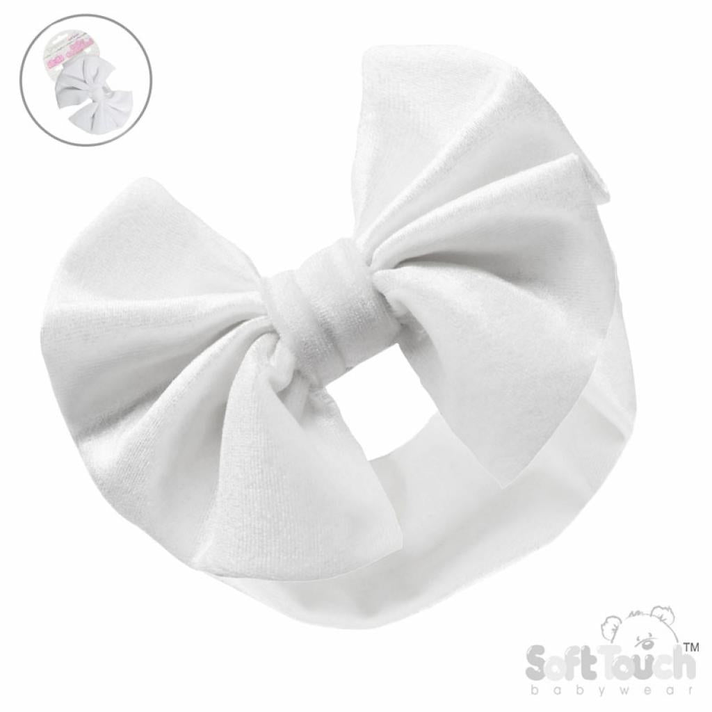 White Velour Headband W/Bow (PK12) HB114-W