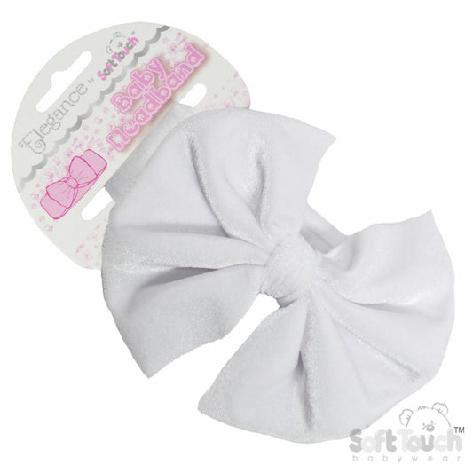 White Velour Headband W/Bow (PK12) HB114-W