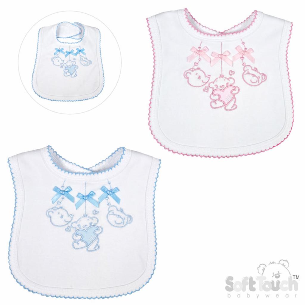 Velco Fastening Embroidered Bib - Teddy (33x22cm) (PK12) P3616-BP