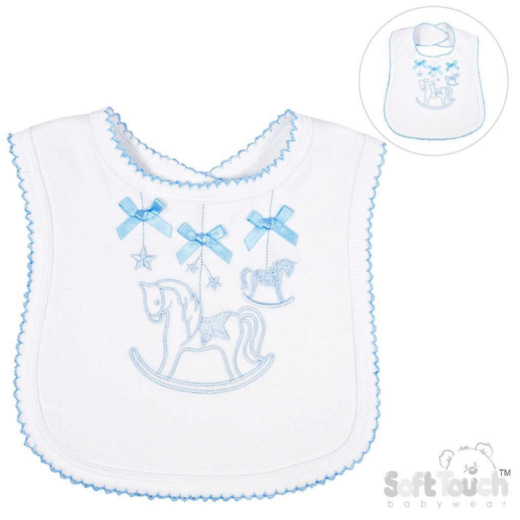 Velco Fastening Embroidered Bib - Blue Horse (33x22cm) (PK12) P3617-BP-B