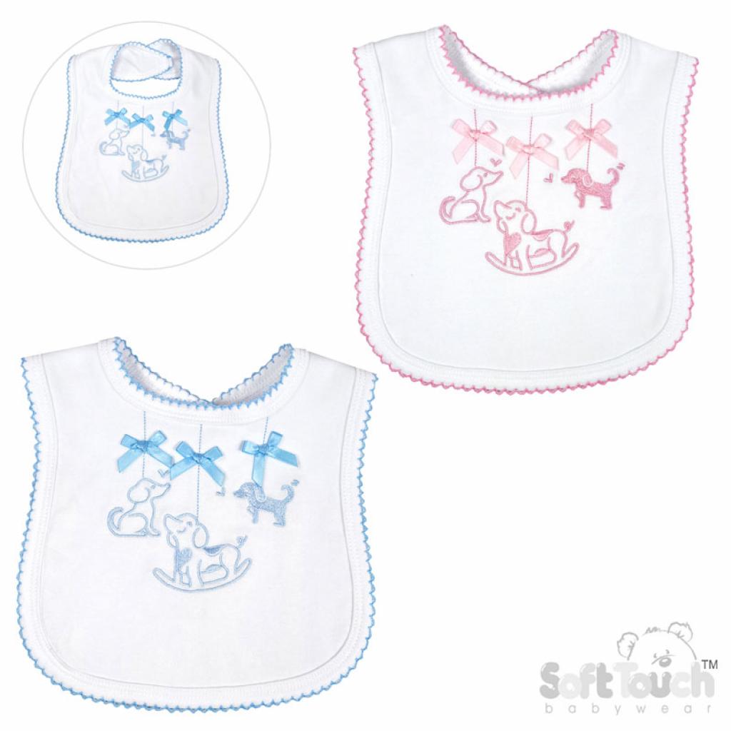 Velco Fastening Embroidered Bib - Puppies (33x22cm) (PK12) P3619-BP