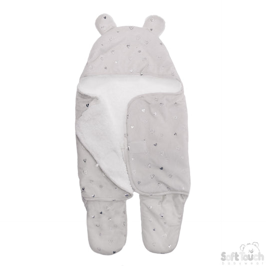 GREY SWADDLE WRAP W/MOON & STARS PRINT : SW102-G