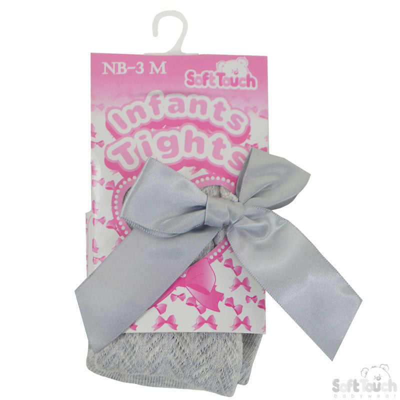 Tights W/Long Bow - Grey Chevron - (NB-24 Months) T120-G