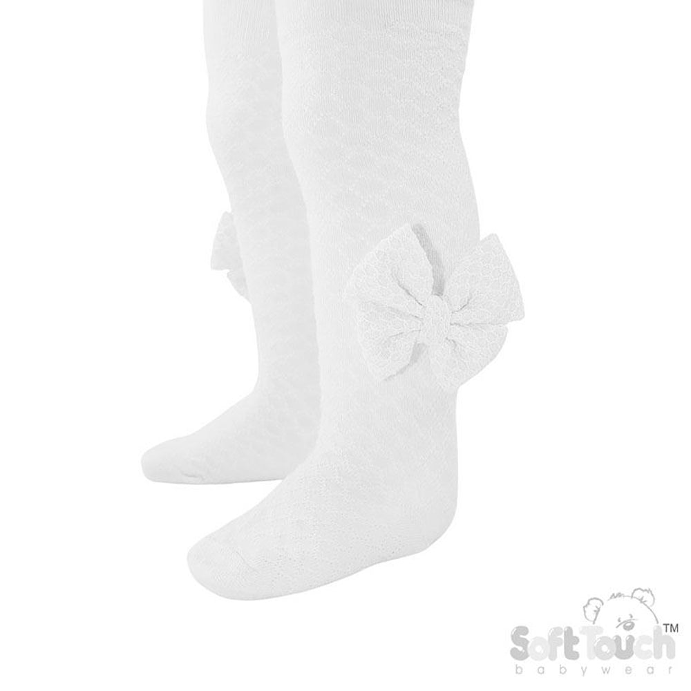 White Diamond Tights w/Checked Bow (NB-24m) (PK12) T128-W