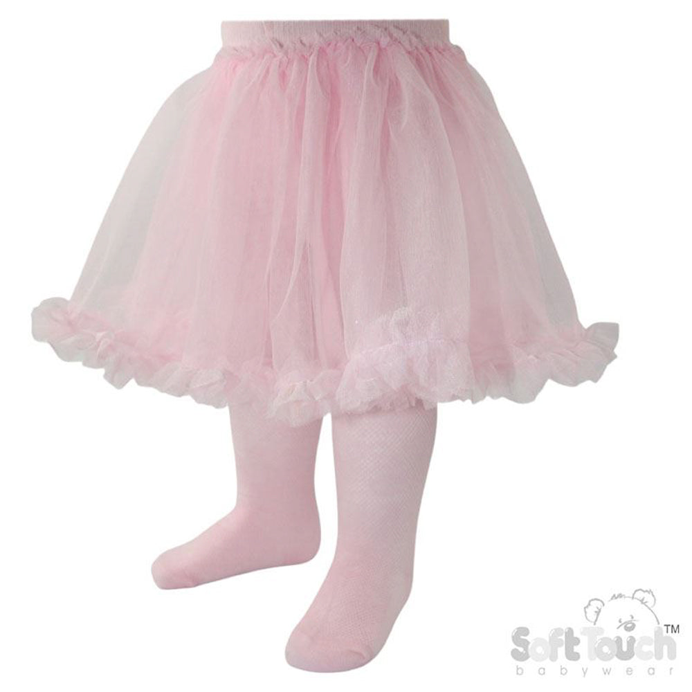Pink Floral Tights w/Matching Organza Tutu Skirt (NB-24m) (PK12) T130-P