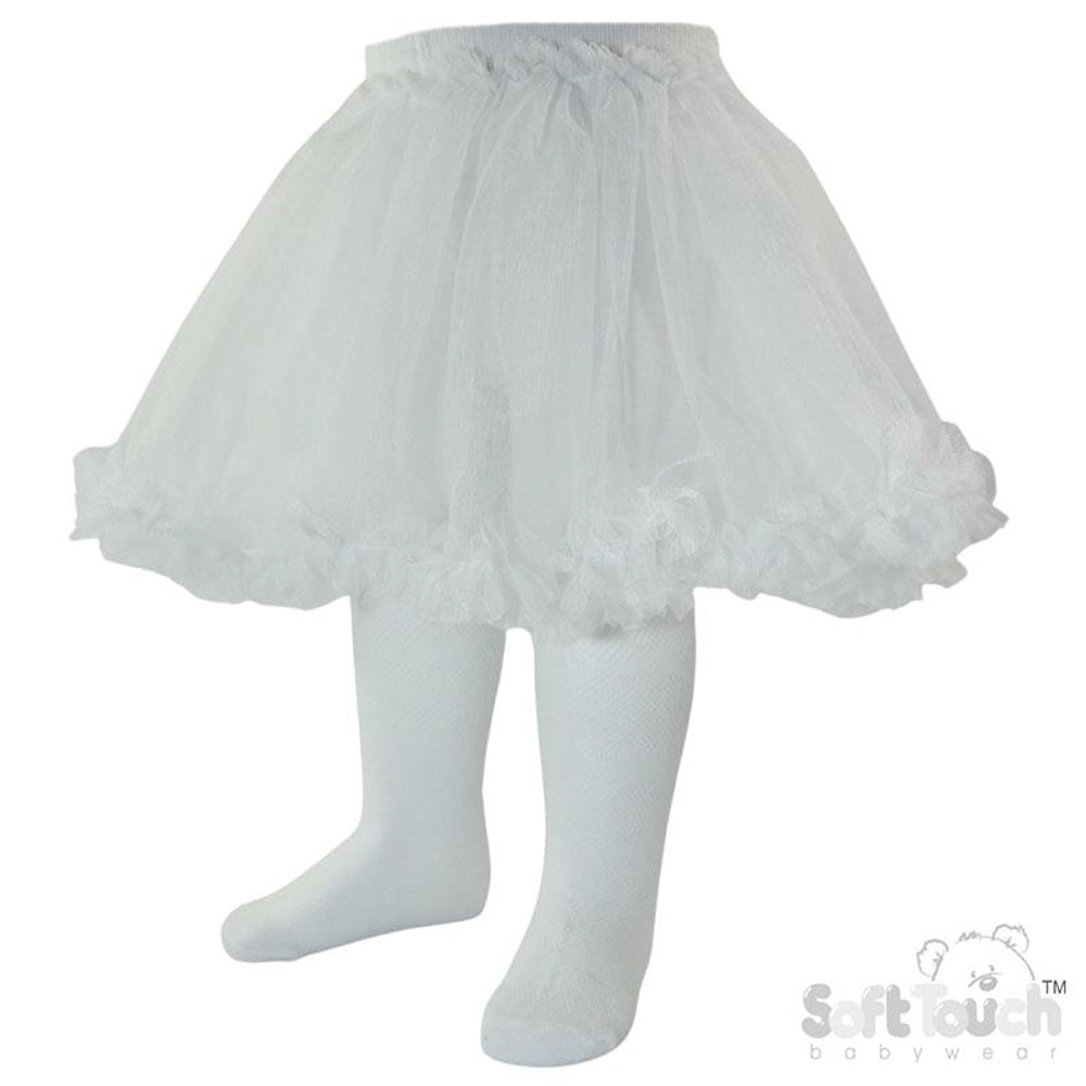 White Floral Tights w/Matching Organza Tutu Skirt (NB-24m) (PK12) T130-W