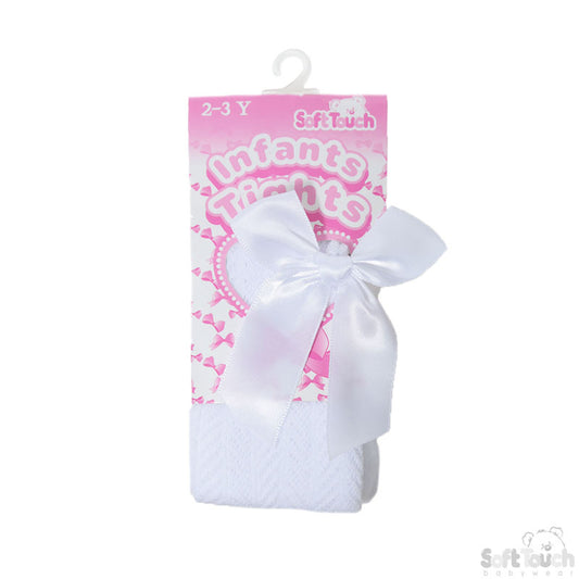 WHITE CHILDS CHEVRON TIGHTS W/ LONG BOW (2-5yrs)(12pk)T170-W