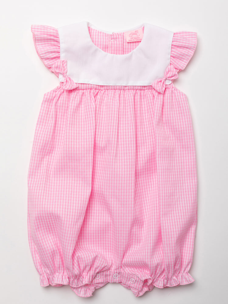 Girls Romper - Pink Checker (0-9 Months) (PK6) W22070