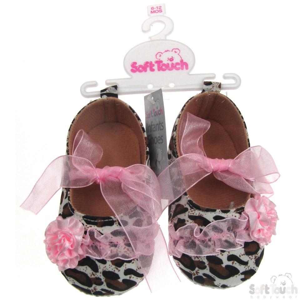 ANIMAL PRINT SHOES W/ORGANZA LACE , FLOWER & ORGANZA LACE TIES: B2116 - Kidswholesale.co.uk