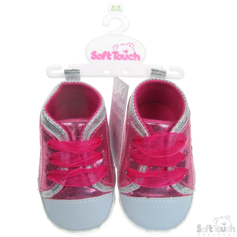 SHINY PU SHOES W/BUTTERFLY EMBROIDERY & MATCHING ORGANZA LACE: B2120