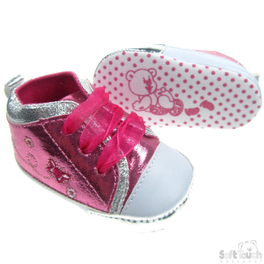 SHINY PU SHOES W/BUTTERFLY EMBROIDERY & MATCHING ORGANZA LACE: B2120