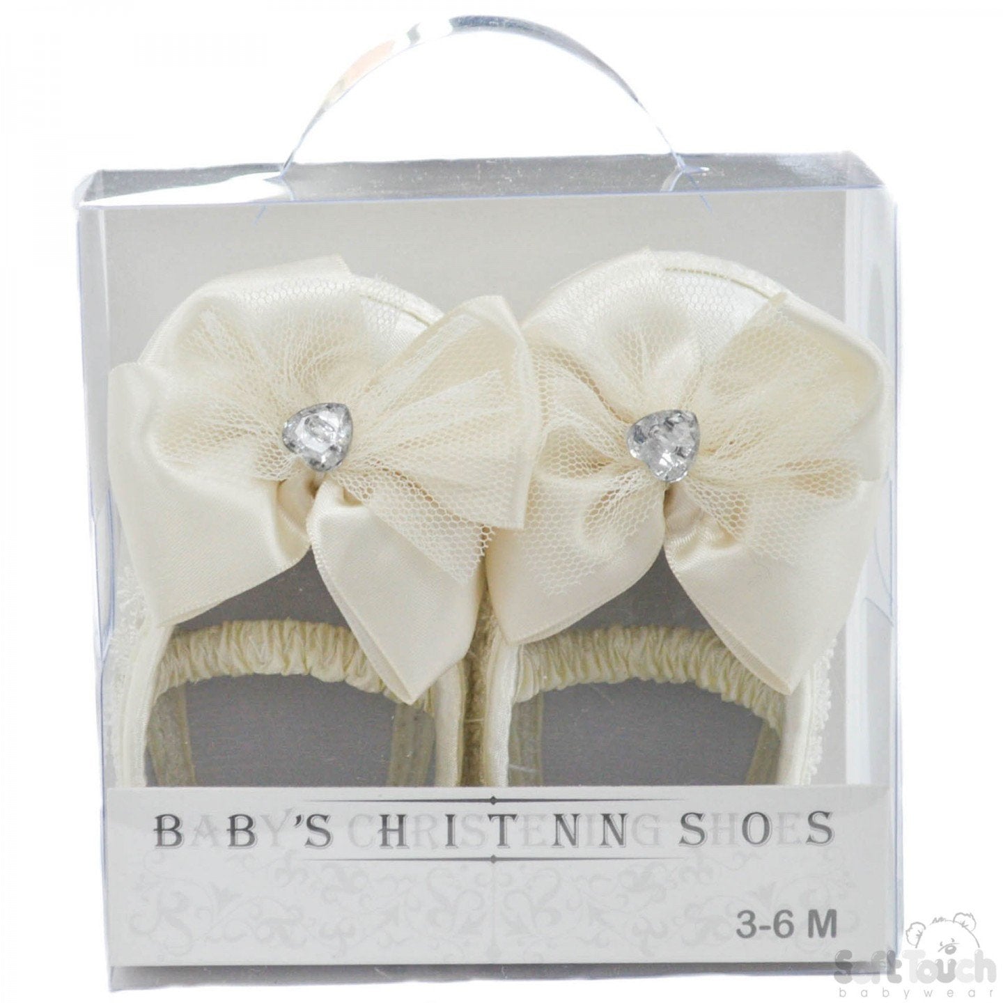 Girls Satin Shoes W/Large Satin Bow & Stitched Heart Diamonte (B91-C) - Kidswholesale.co.uk