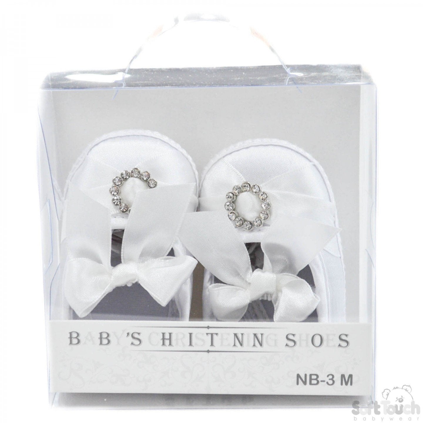 Girls Satin Shoes W/Round Diamonte Hoop & Ribbon Ties: B93-W - Kidswholesale.co.uk