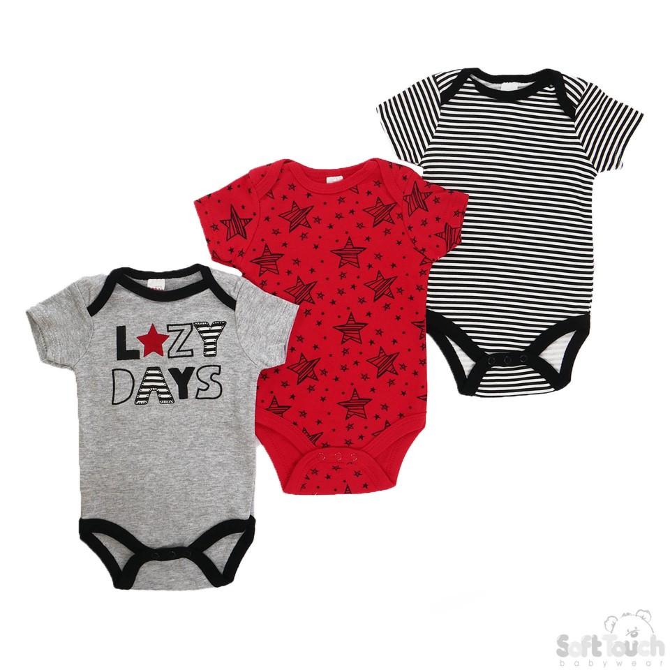 BOYS 3 PACK BODYSUITS (NB-9 MONTHS) BG124 - Kidswholesale.co.uk