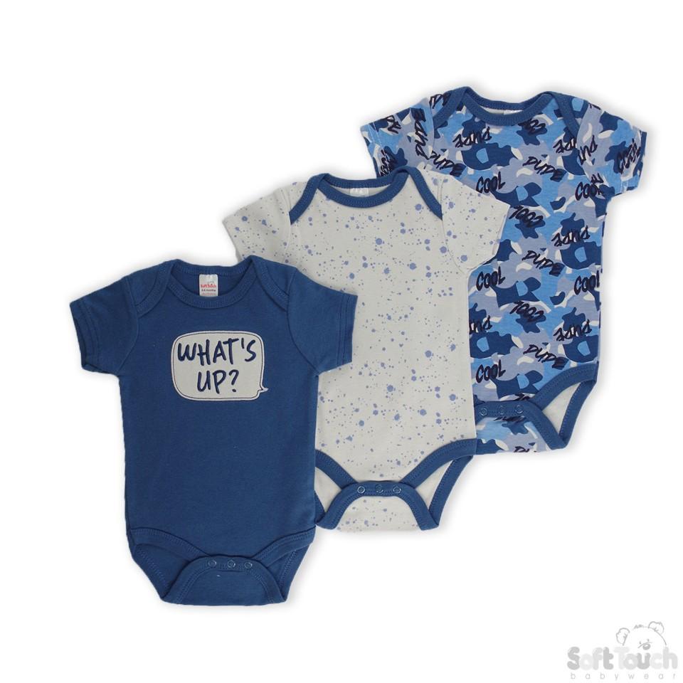 BOYS 3 PACK BODYSUITS (NB-9 MONTHS) BG124 - Kidswholesale.co.uk