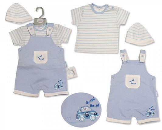 Baby Boys Dungaree Set with Hat - Beep Beep - 2215 - Kidswholesale.co.uk