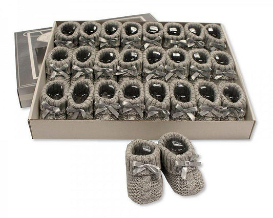 Knitted Baby Booties With Bow- Grey (0-3 Months) Bss-116-354 G - Kidswholesale.co.uk