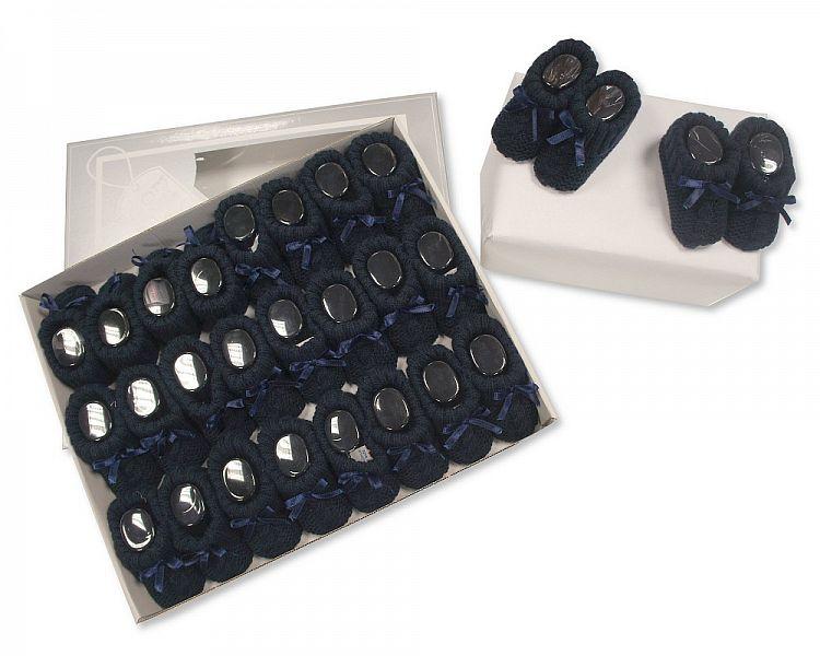 Knitted Baby Booties with Bow- Navy-354n - Kidswholesale.co.uk