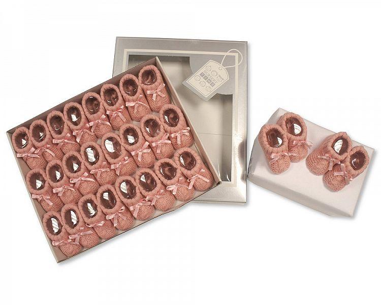 Knitted Baby Booties with Bow - Rose Gold-354rg - Kidswholesale.co.uk