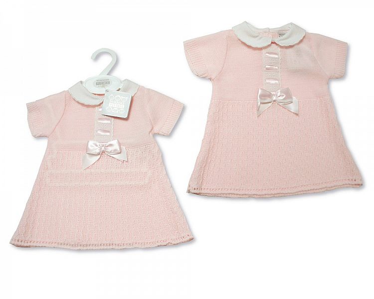 Baby Girls Knitted Dress with Bow and Lace (NB-9 Months) Bw-10-007
